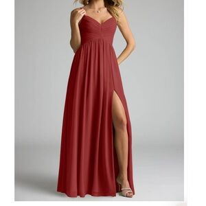 AZAZIE ALIA Rust A-Line Pleated Chiffon Bridesmaid Dress size 4